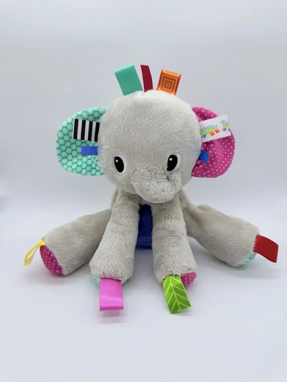 Bright Starts Taggies Elephant Gray Plush Lovey Baby Rattle Toy 9